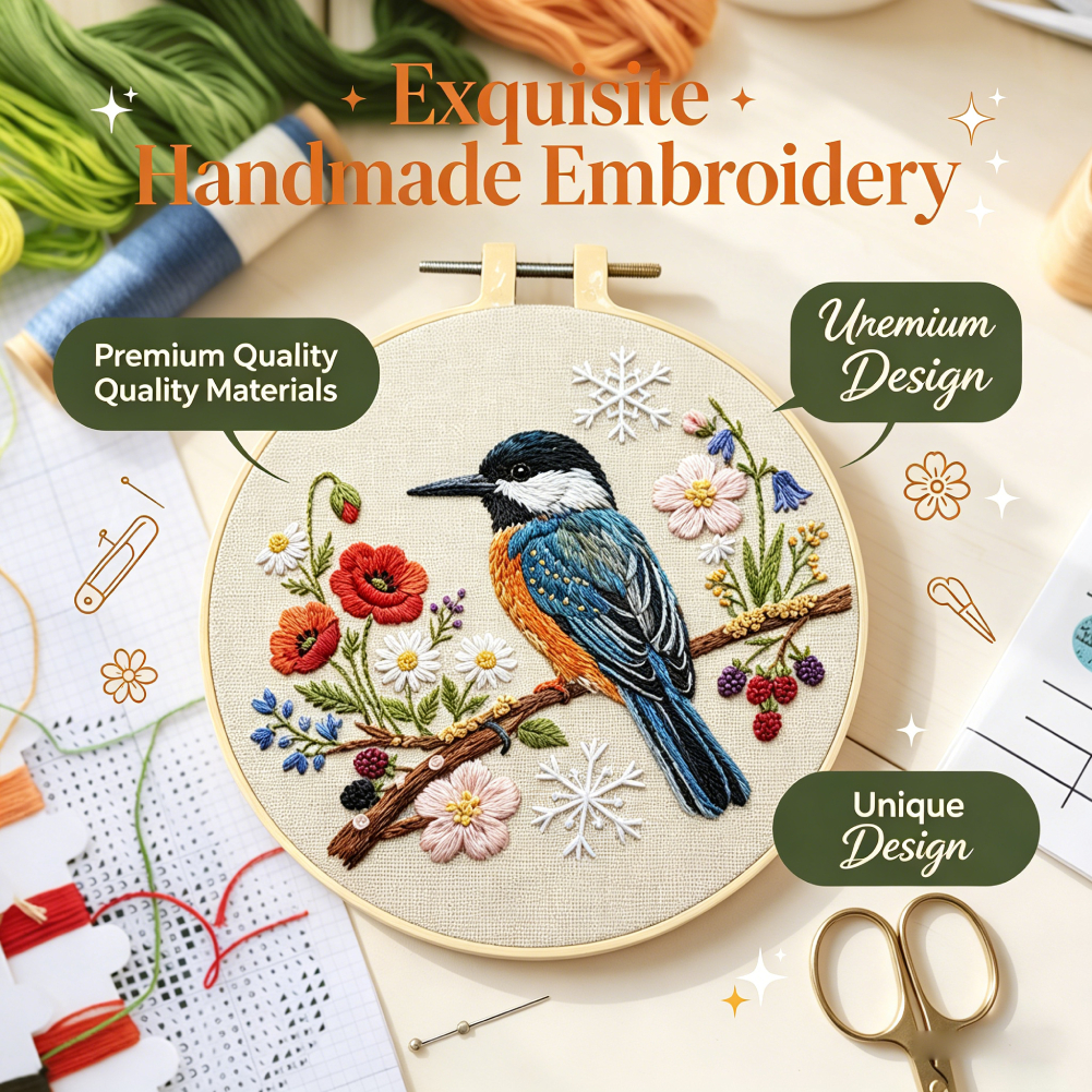 Home Textiles Discount - 30x30cm Bird Flower Embroidery Kit DIY