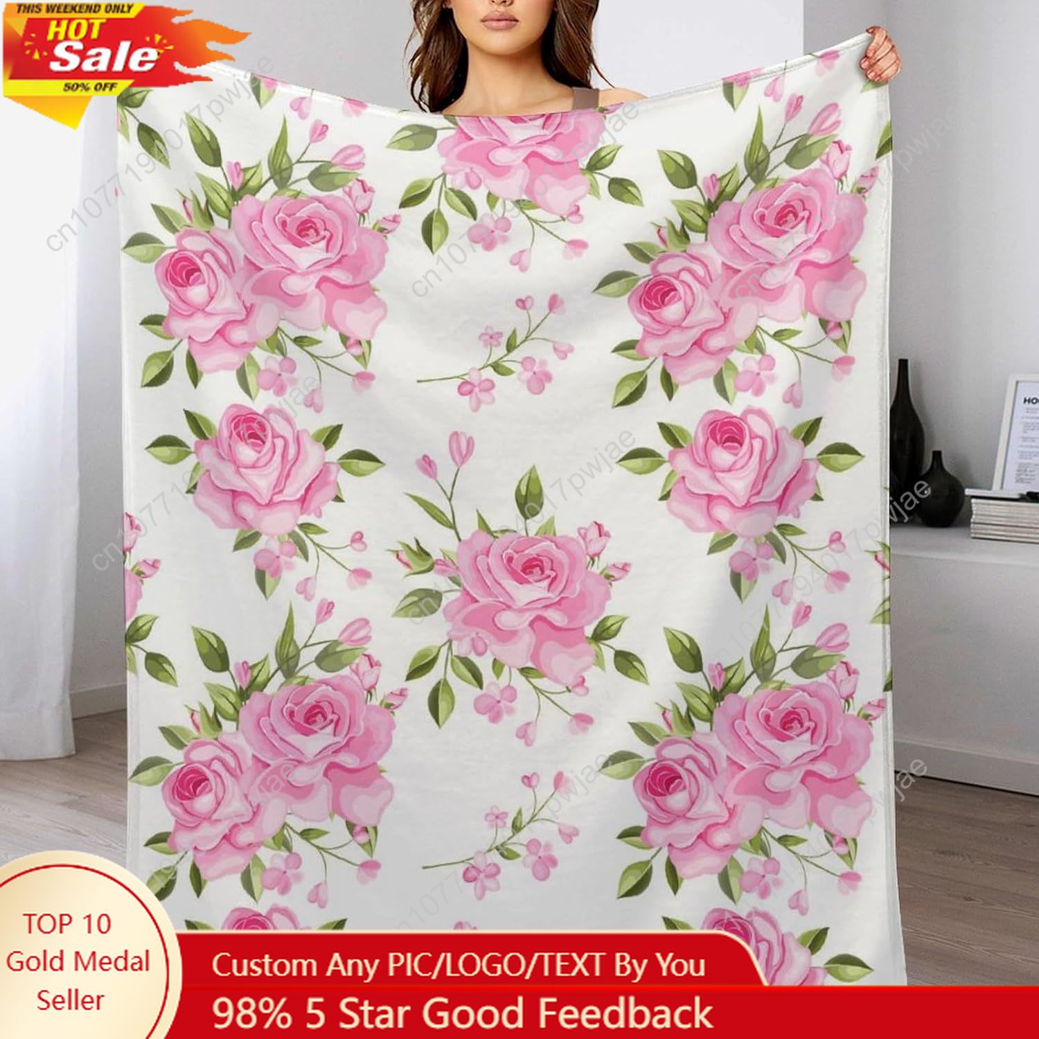 Pink Flower Throw Blanket Flor - Home Textiles Usa บทวิจารณ์และราคา