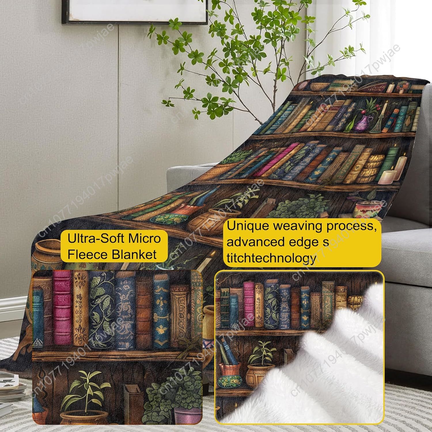 Vintage Bookshelf Blanket Read - Home Textiles Usa บทวิจารณ์และราคา