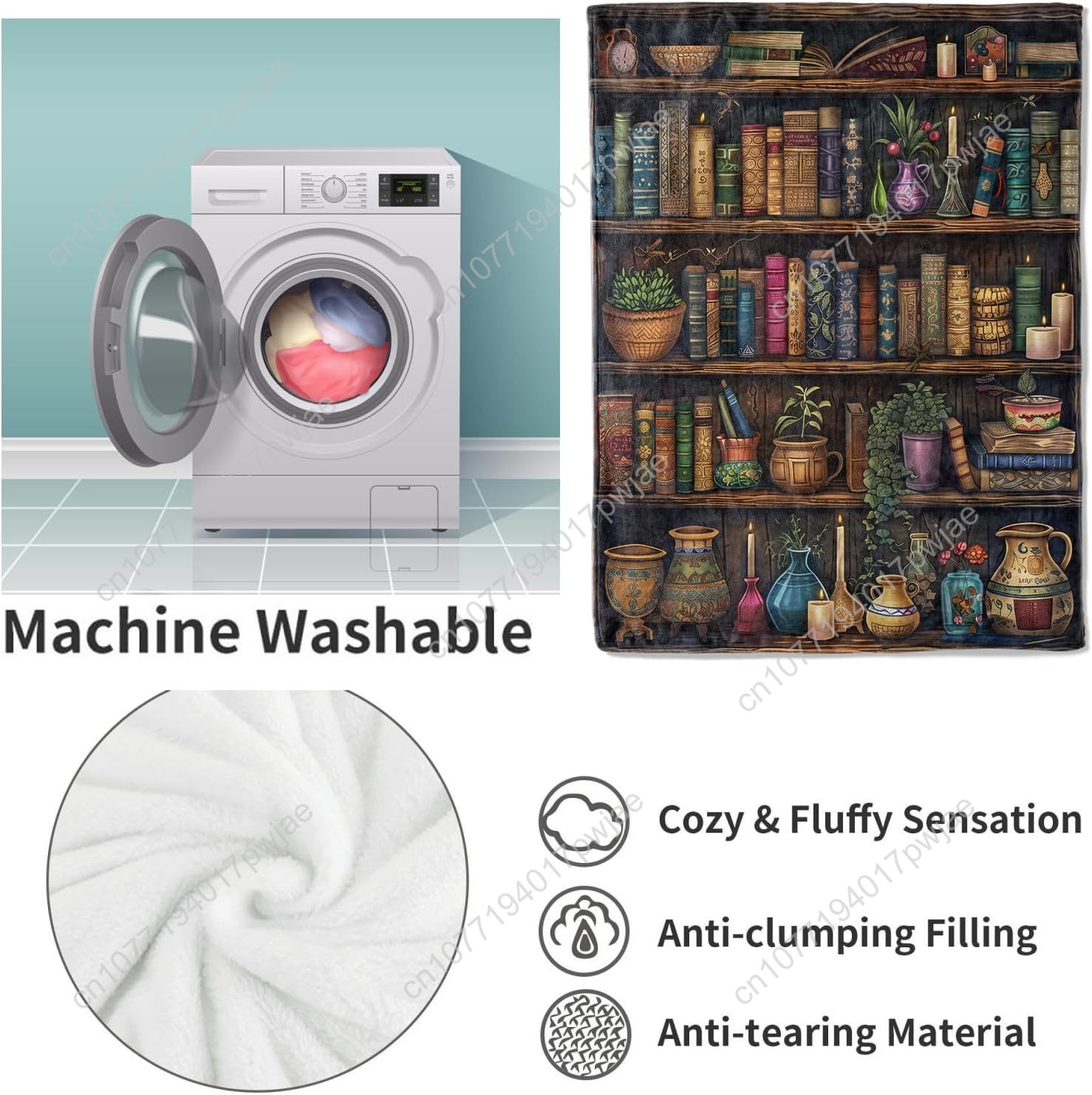 Vintage Bookshelf Blanket Read - Home Textiles Usa บทวิจารณ์และราคา