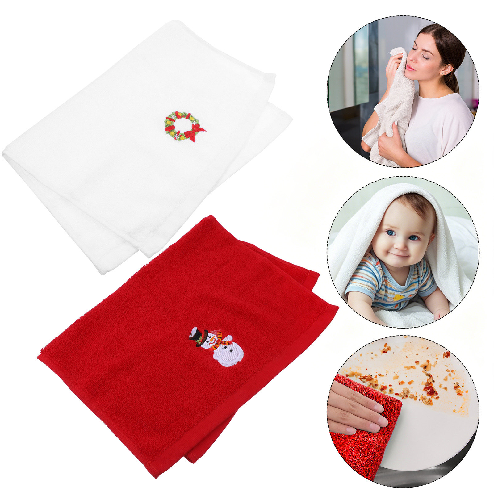 2Pcs Embroidery Christmas Towe - Home Textiles In Pakistan บทวิจารณ์และราคา