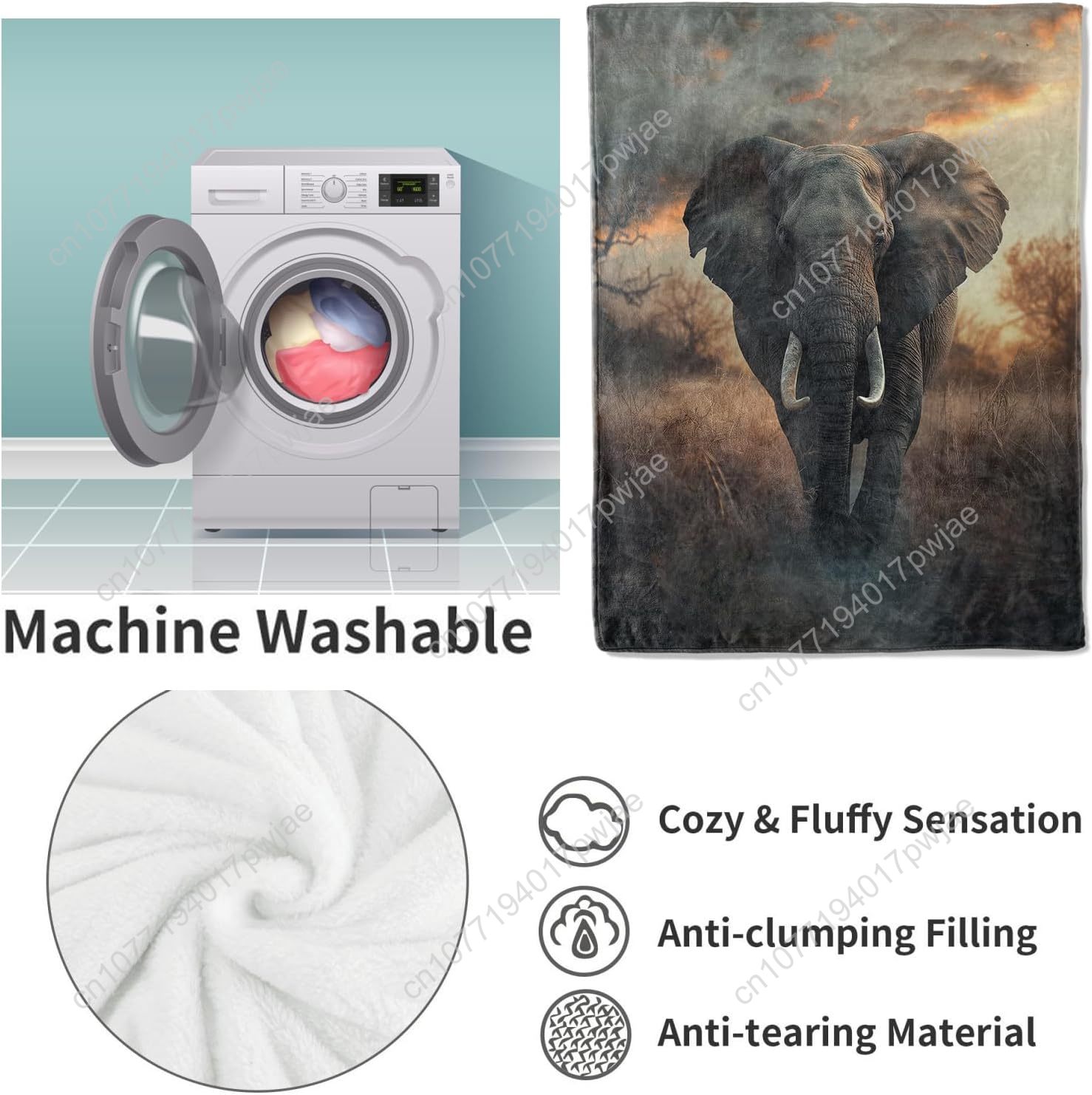 Elephant Fleece Blanket, Reali - Home Textiles Usa บทวิจารณ์และราคา