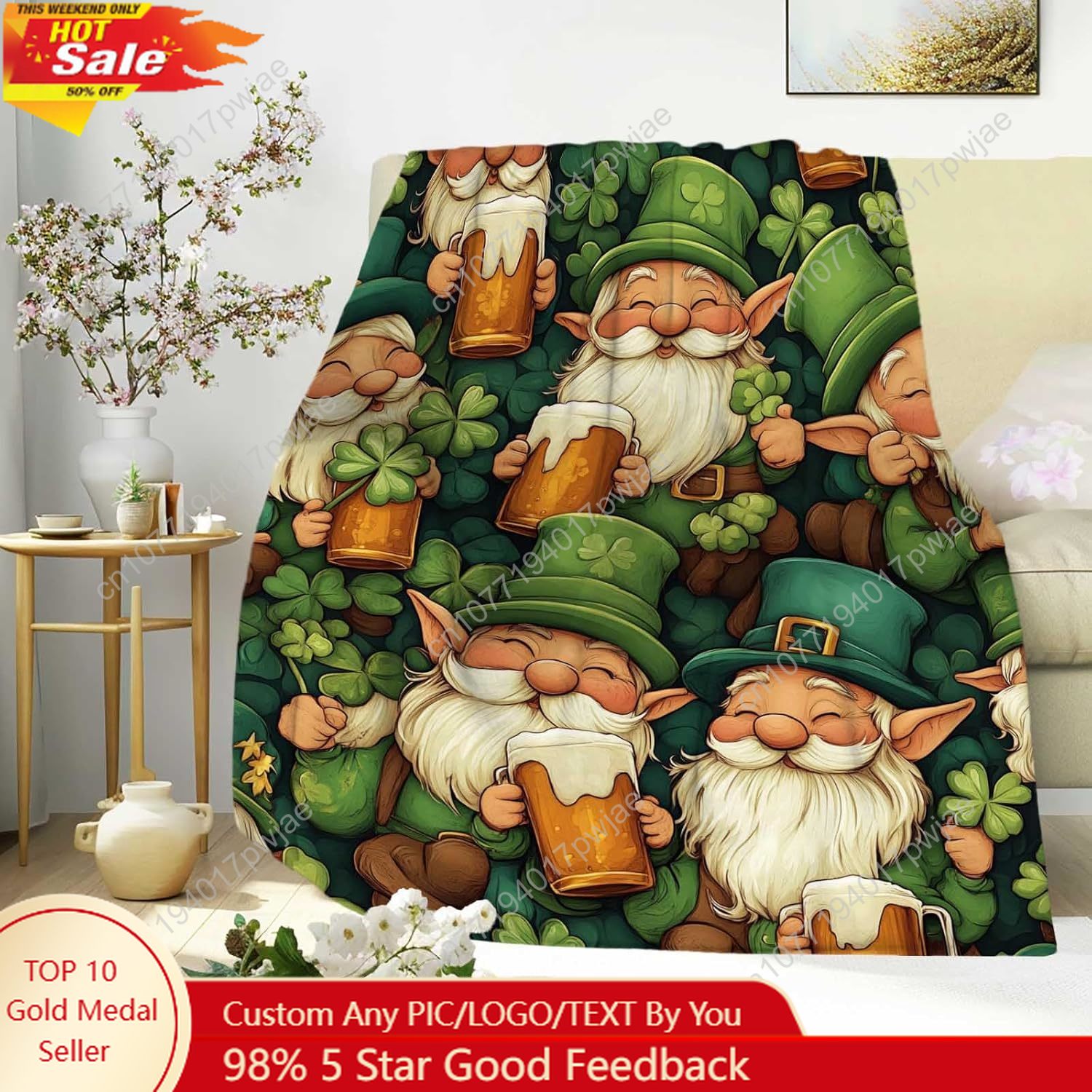 St. Patrick’s Day Gnome Throw  - Home Textiles Usa บทวิจารณ์และราคา