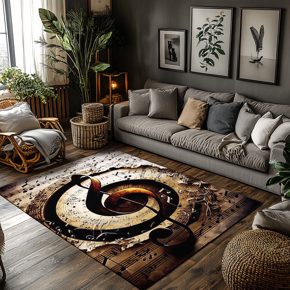 Golden Treble Clef Music Rug,  - Home Textiles Notes บทวิจารณ์และราคา