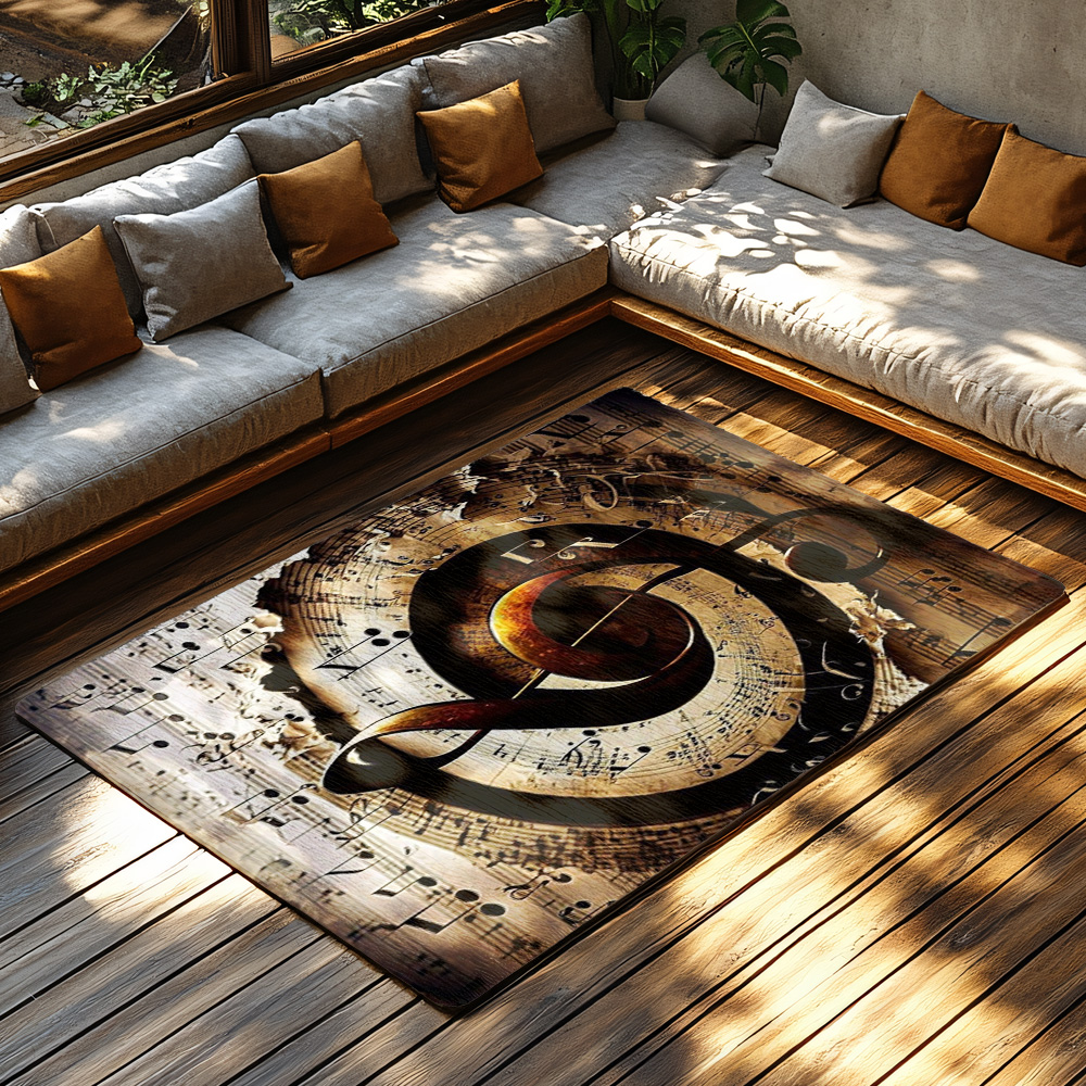 Golden Treble Clef Music Rug,  - Home Textiles Notes บทวิจารณ์และราคา