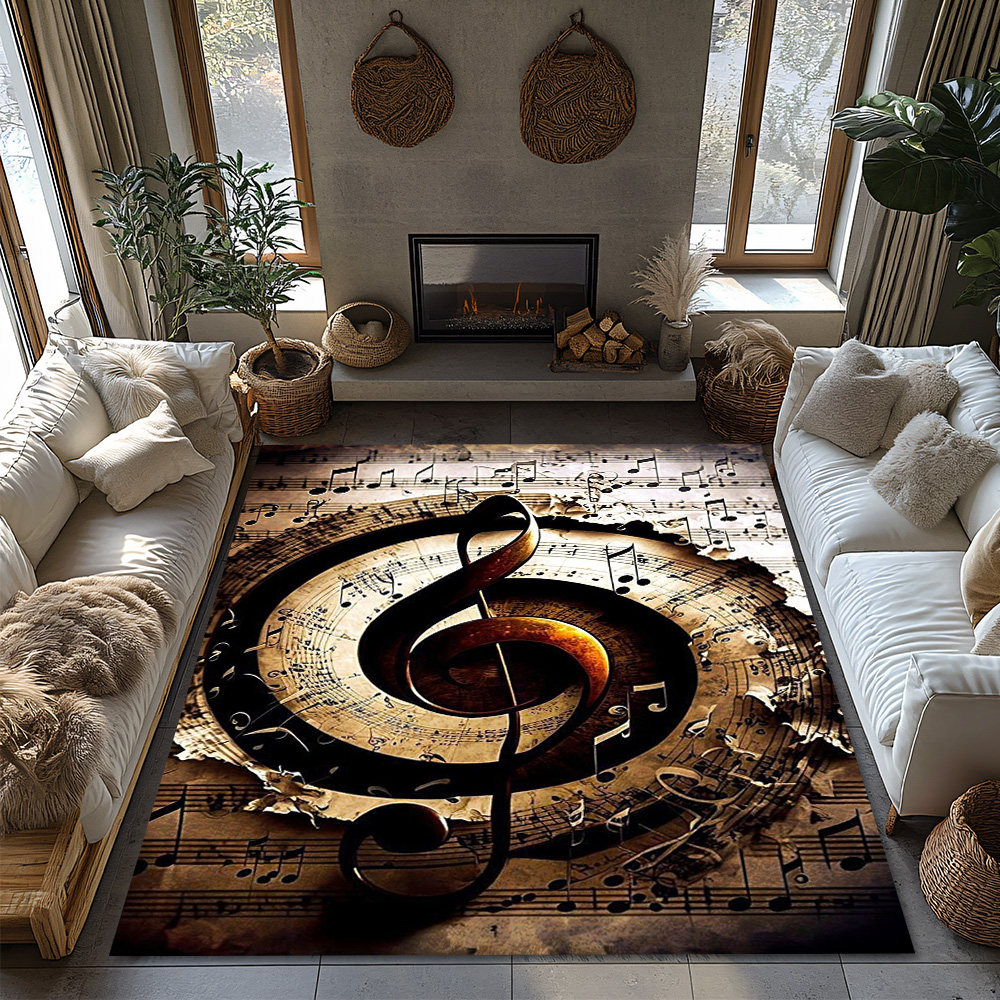 Golden Treble Clef Music Rug,  - Home Textiles Notes บทวิจารณ์และราคา