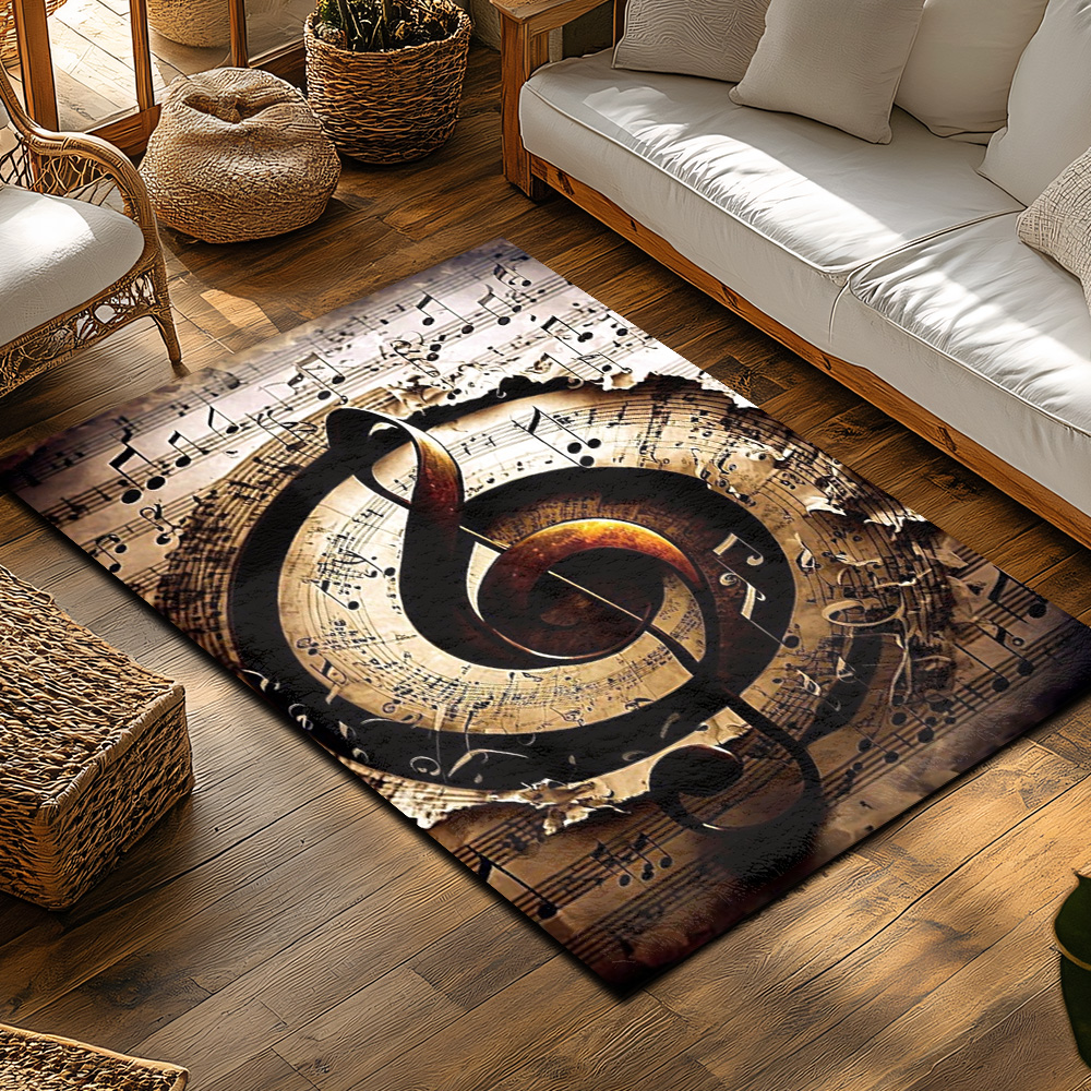 Golden Treble Clef Music Rug,  - Home Textiles Notes บทวิจารณ์และราคา