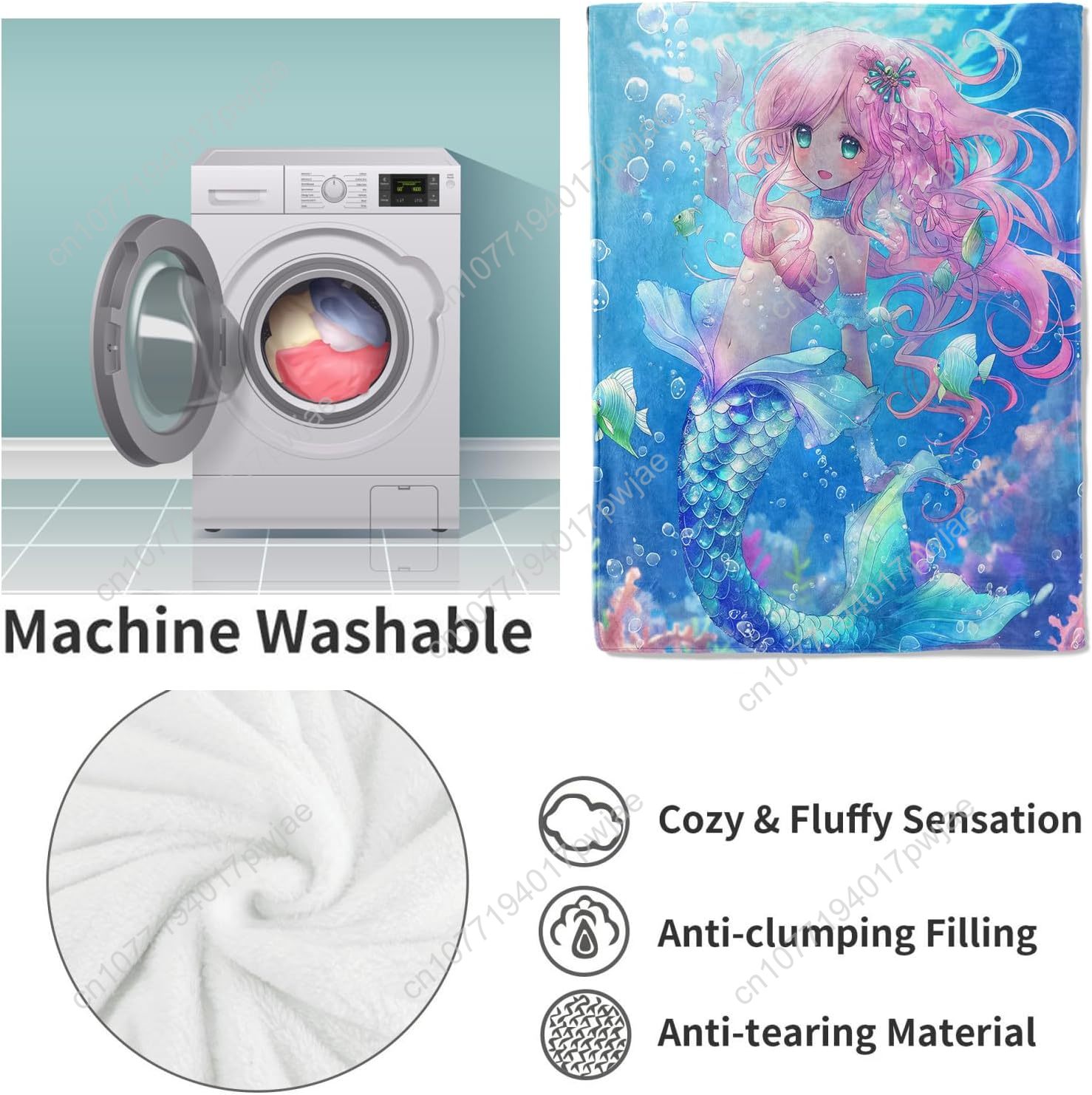 Cute Mermaid Blanket Cartoon F - Home Textiles Usa บทวิจารณ์และราคา