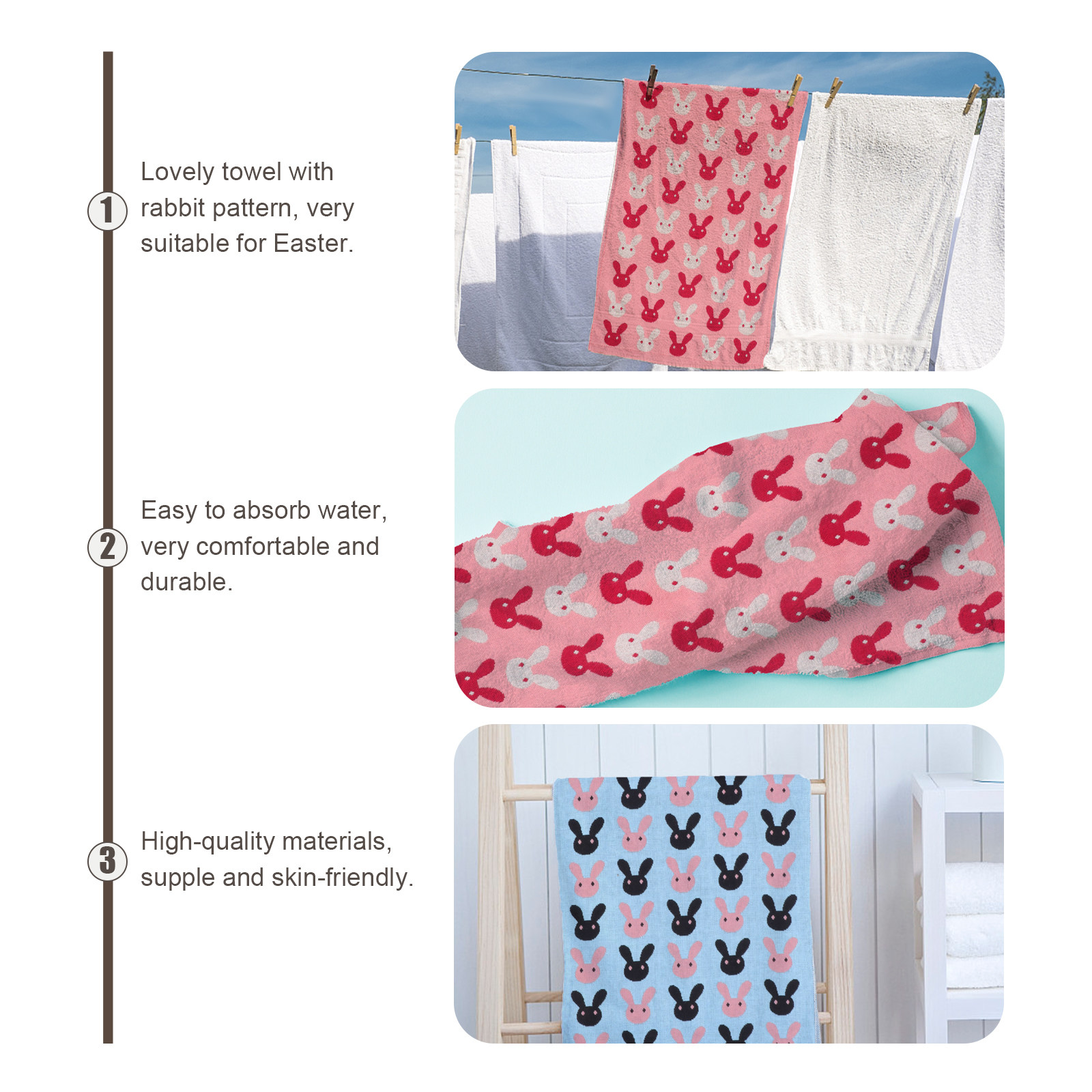 2pcs Cotton Towel Rabbit Patte - Home Textiles In Pakistan บทวิจารณ์และราคา